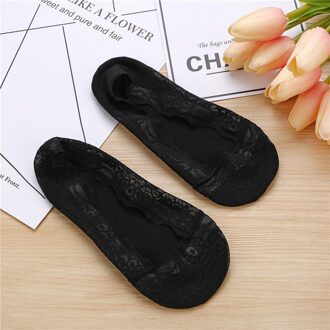 Mode Vrouwen Katoen Kant Antislip Onzichtbare Liner Sokken Elastische Comfy Vrouwelijke Zomer Lente Ankle Boot Low Cut Korte Sokken zwart