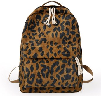 Mode Vrouwen Luipaard Rugzak Corduroy Dubbele Riem Rugzak Lady Zip Luipaard Tas Grote Capaciteit Sporttas Plecak