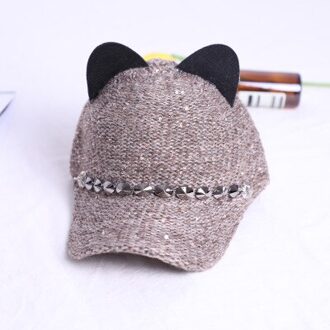 Mode Vrouwen Meisje Hoeden Lente Zomer Cap Kat Oren Hoeden Snapback Bone Hip Hop Caps Wol Gebreide Baseball cap bruin