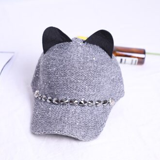 Mode Vrouwen Meisje Hoeden Lente Zomer Cap Kat Oren Hoeden Snapback Bone Hip Hop Caps Wol Gebreide Baseball cap grijs