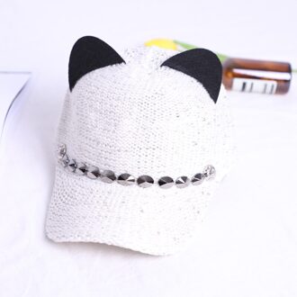 Mode Vrouwen Meisje Hoeden Lente Zomer Cap Kat Oren Hoeden Snapback Bone Hip Hop Caps Wol Gebreide Baseball cap wit
