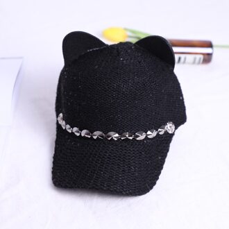 Mode Vrouwen Meisje Hoeden Lente Zomer Cap Kat Oren Hoeden Snapback Bone Hip Hop Caps Wol Gebreide Baseball cap zwart