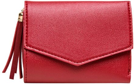 Mode Vrouwen Portemonnee Lederen Kaarthouder Mini Korte Kwastje Kleine Portemonnee Portemonnee Vrouwelijke Dames Card Case Multi-Card tarjetero Rood