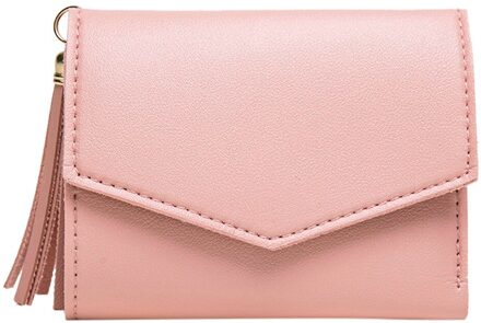 Mode Vrouwen Portemonnee Lederen Kaarthouder Mini Korte Kwastje Kleine Portemonnee Portemonnee Vrouwelijke Dames Card Case Multi-Card tarjetero Roze