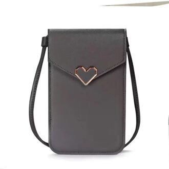 Mode Vrouwen Portemonnees Lederen Schouderband Tas Mobiele Telefoon Grote Kaarthouders Portemonnee Crossbody Tassen Handtas Zakken Voor Meisjes Donkergrijs