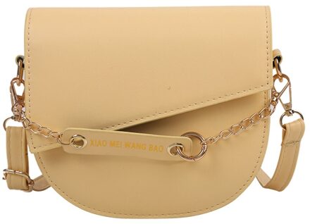Mode Vrouwen Pu Lederen Pure Kleur Schouder Crossbody Messenger Zadeltas Vintage Dames Ketting Flap Kleine Handtassen geel