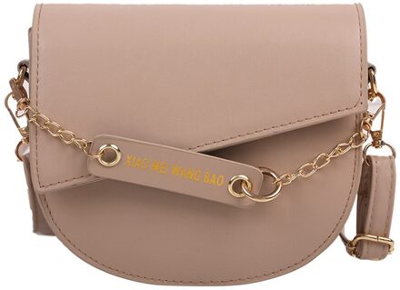Mode Vrouwen Pu Lederen Pure Kleur Schouder Crossbody Messenger Zadeltas Vintage Dames Ketting Flap Kleine Handtassen licht bruin