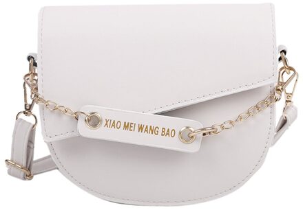 Mode Vrouwen Pu Lederen Pure Kleur Schouder Crossbody Messenger Zadeltas Vintage Dames Ketting Flap Kleine Handtassen wit