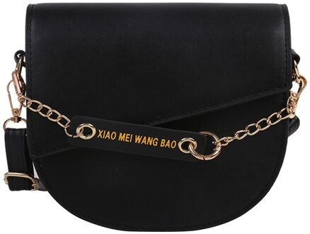 Mode Vrouwen Pu Lederen Pure Kleur Schouder Crossbody Messenger Zadeltas Vintage Dames Ketting Flap Kleine Handtassen zwart