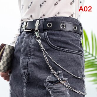 Mode Vrouwen Punk Riem Pin Gesp Jeans Met Oogje Chain Decor Tailleband 02