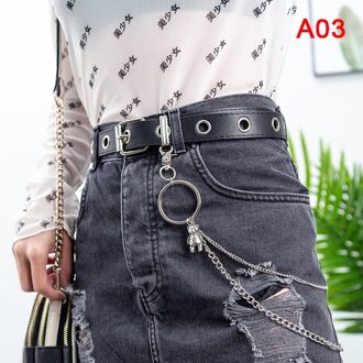 Mode Vrouwen Punk Riem Pin Gesp Jeans Met Oogje Chain Decor Tailleband 03
