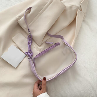Mode Vrouwen Pvc Transparante Keten Schouder Onderarm Casual Dames Rits Kleine Portemonnee Handtas Paars