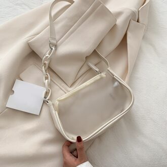 Mode Vrouwen Pvc Transparante Keten Schouder Onderarm Casual Dames Rits Kleine Portemonnee Handtas wit