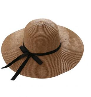 Mode Vrouwen Reizen Strand Bescherming Strik Brede Rand Strooien Hoed Zon Cap Voor dames hoeden Accessoires licht koffie