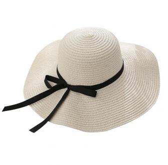 Mode Vrouwen Reizen Strand Bescherming Strik Brede Rand Strooien Hoed Zon Cap Voor dames hoeden Accessoires wit
