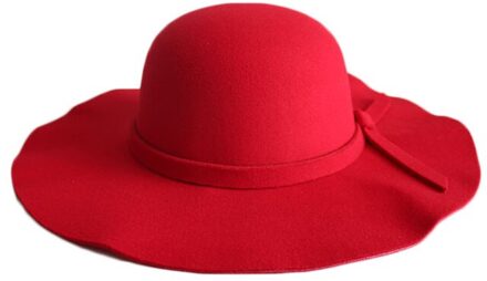 Mode Vrouwen Strand Zonnehoed Golven Grote Rand Sunbonnet Imitatie Wol Zonnehoed JAN88 Rood