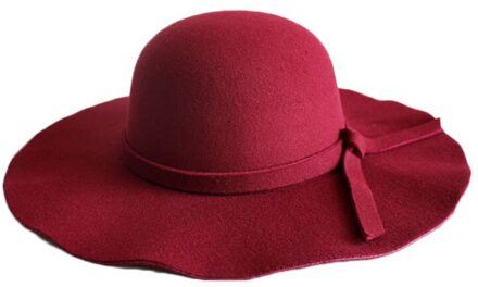 Mode Vrouwen Strand Zonnehoed Golven Grote Rand Sunbonnet Imitatie Wol Zonnehoed JAN88 wijn rood