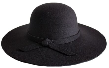 Mode Vrouwen Strand Zonnehoed Golven Grote Rand Sunbonnet Imitatie Wol Zonnehoed JAN88 zwart
