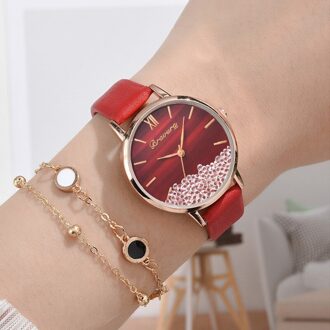 Mode Vrouwen Strass Horloge Dames Luxe Toevallige Quartz Horloge Relogio Feminino Klok rood