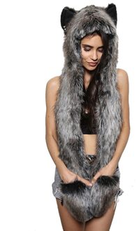 Mode Vrouwen winter warme muts Multifunctionele Sjaal Bovenkleding Handschoenen Faux Fur Animal Oor Hoed Casual leuke sombrero mujer zwart
