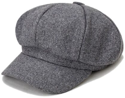 Mode Vrouwen Wollen Achthoekige Cap Brede Rand Baret Hoed Casual Herfst Winter Warm Cap Effen Elegante Dames Hoeden Zwart casual LGY