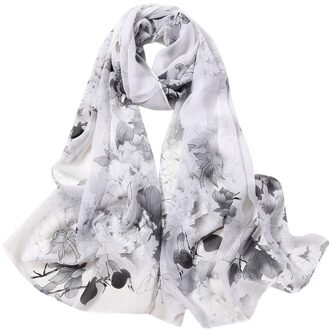 Mode Vrouwen Zijden Sjaal Bloem Afdrukken Sjaals Lange Zachte Wrap Simulatie Zijden Sjaal Dames Strand Sjaal Bandana grijs