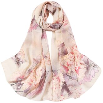 Mode Vrouwen Zijden Sjaal Bloem Afdrukken Sjaals Lange Zachte Wrap Simulatie Zijden Sjaal Dames Strand Sjaal Bandana khaki