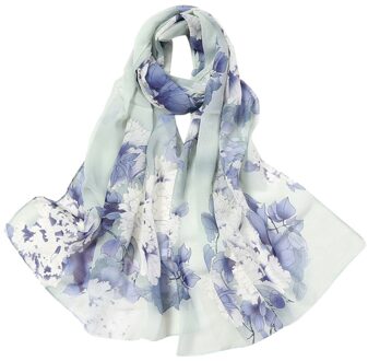 Mode Vrouwen Zijden Sjaal Bloem Afdrukken Sjaals Lange Zachte Wrap Simulatie Zijden Sjaal Dames Strand Sjaal Bandana licht groen