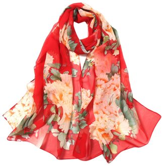 Mode Vrouwen Zijden Sjaal Bloem Afdrukken Sjaals Lange Zachte Wrap Simulatie Zijden Sjaal Dames Strand Sjaal Bandana rood