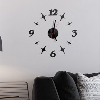 Mode Wandklokken Diy 3D Klok Acryl Spiegel Muur Decor Creëren Wandklokken Woonkamer Decoratie zwart