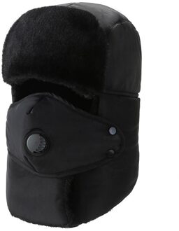Mode Warme Katoen Cap Winter Unisex Dikke Ademend Afneembare Masker Hoeden Voor Mannen Vrouwen Beschermende Nek Winddicht Ski Caps zwart