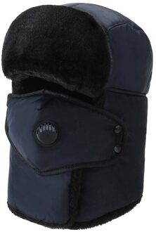 Mode Warme Katoenen Cap Winter Unisex Dikke Ademend Afneembare Masker Hoeden Voor Mannen Vrouwen Beschermende Nek Winddicht Ski Caps marine blauw