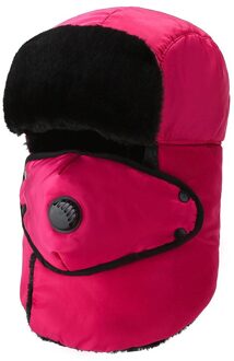 Mode Warme Katoenen Cap Winter Unisex Dikke Ademend Afneembare Masker Hoeden Voor Mannen Vrouwen Beschermende Nek Winddicht Ski Caps roos rood