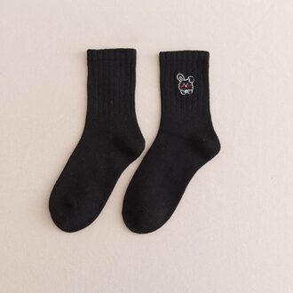 Mode Warme Vrouwen Effen Kleur Sokken Japanse Cartoon Badstof Sokken Borduren Afdrukken Vrouwen Sport Ademend Dikke Sokken