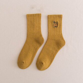 Mode Warme Vrouwen Effen Kleur Sokken Japanse Cartoon Badstof Sokken Borduren Afdrukken Vrouwen Sport Ademend Dikke Sokken