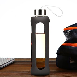 Mode Water Fles Sport Creatieve Siliconen Cover Glas Hoge Borosilicaatglas Gezonde Drank Cup Fietsen Running Water Mok ruimte grijs kleur