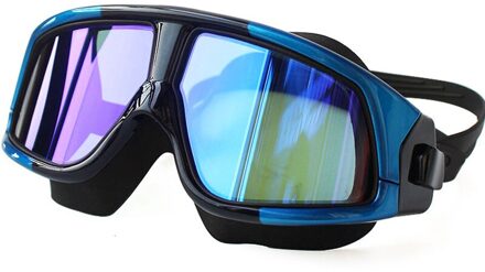 Mode Waterdicht Comfortabele Siliconen Grote Frame Gepolariseerde Zwemmen Bril Anti-Fog Uv Bescherming Zwembril Voor Mannen Vrouwen blauw