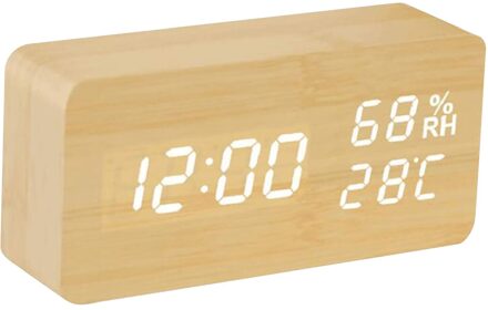 Mode Wekker Led Houten Horloge Tafel Voice Control Digitale Hout Despertador Usb/Aaaa Aangedreven Elektronische Desktop Klokken