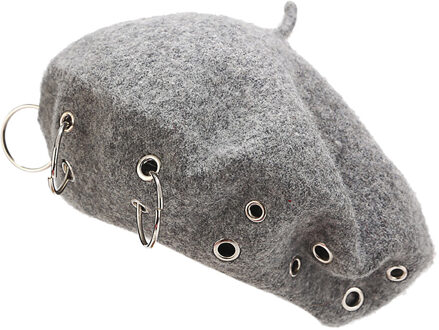 Mode Winter Baretten Voor Vrouwen meisje Punk Rock Stijl Ijzeren Ringen Baret Caps Retro Wol Hoeden Zwarte Wollen Schilder Caps Grijs
