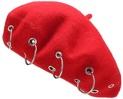Mode Winter Baretten Voor Vrouwen meisje Punk Rock Stijl Ijzeren Ringen Baret Caps Retro Wol Hoeden Zwarte Wollen Schilder Caps Rood