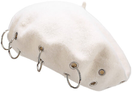Mode Winter Baretten Voor Vrouwen meisje Punk Rock Stijl Ijzeren Ringen Baret Caps Retro Wol Hoeden Zwarte Wollen Schilder Caps wit