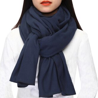 Mode Winter Dikke Warme Grote Sjaal Vrouwen Wraps Vintage Polar Fleece Winddicht Effen Kleur Wilde Sjaal Sjaals 176cm diep blauw