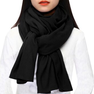 Mode Winter Dikke Warme Grote Sjaal Vrouwen Wraps Vintage Polar Fleece Winddicht Effen Kleur Wilde Sjaal Sjaals 176cm zwart