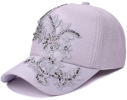 Mode Witte Baseball Cap Vrouwen Bloemen Vorm Jeugd Meisjes Hoeden Casquette Homme Womens Grey Borduren Klinknagel Snapback Cap grijs