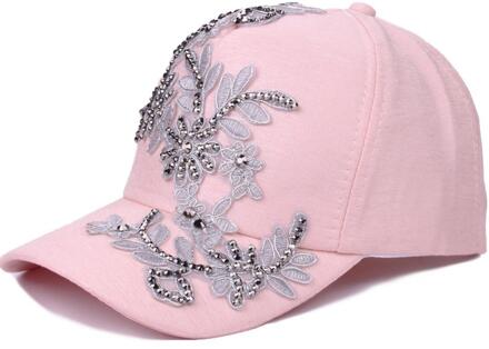 Mode Witte Baseball Cap Vrouwen Bloemen Vorm Jeugd Meisjes Hoeden Casquette Homme Womens Grey Borduren Klinknagel Snapback Cap roze