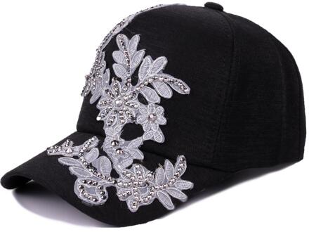 Mode Witte Baseball Cap Vrouwen Bloemen Vorm Jeugd Meisjes Hoeden Casquette Homme Womens Grey Borduren Klinknagel Snapback Cap zwart