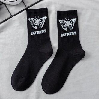 Mode Witte Vrouwen Sokken Europese Mooie Leuke Vlinder Skateboard Japanse Street Gelukkig Harajuku Herfst Sox Meisjes Meias H3