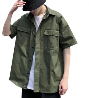 Mode Zomer Casual Mannen Shirt Korte Halve Mouwen Tooling Shirt Pocket Straat Mannen Vlakte Losse Casual Top groen / M