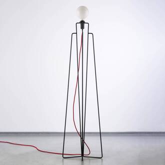 Model M1 LED vloerlamp zwart, kabel rood zwart, opaal, rood