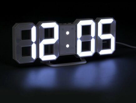 Modern 3D Grote Wandklok Led Digitale Usb Elektronische Klokken Op De Muur Lichtgevende Alarm Tafel Klok Desktop Thuis decor wit